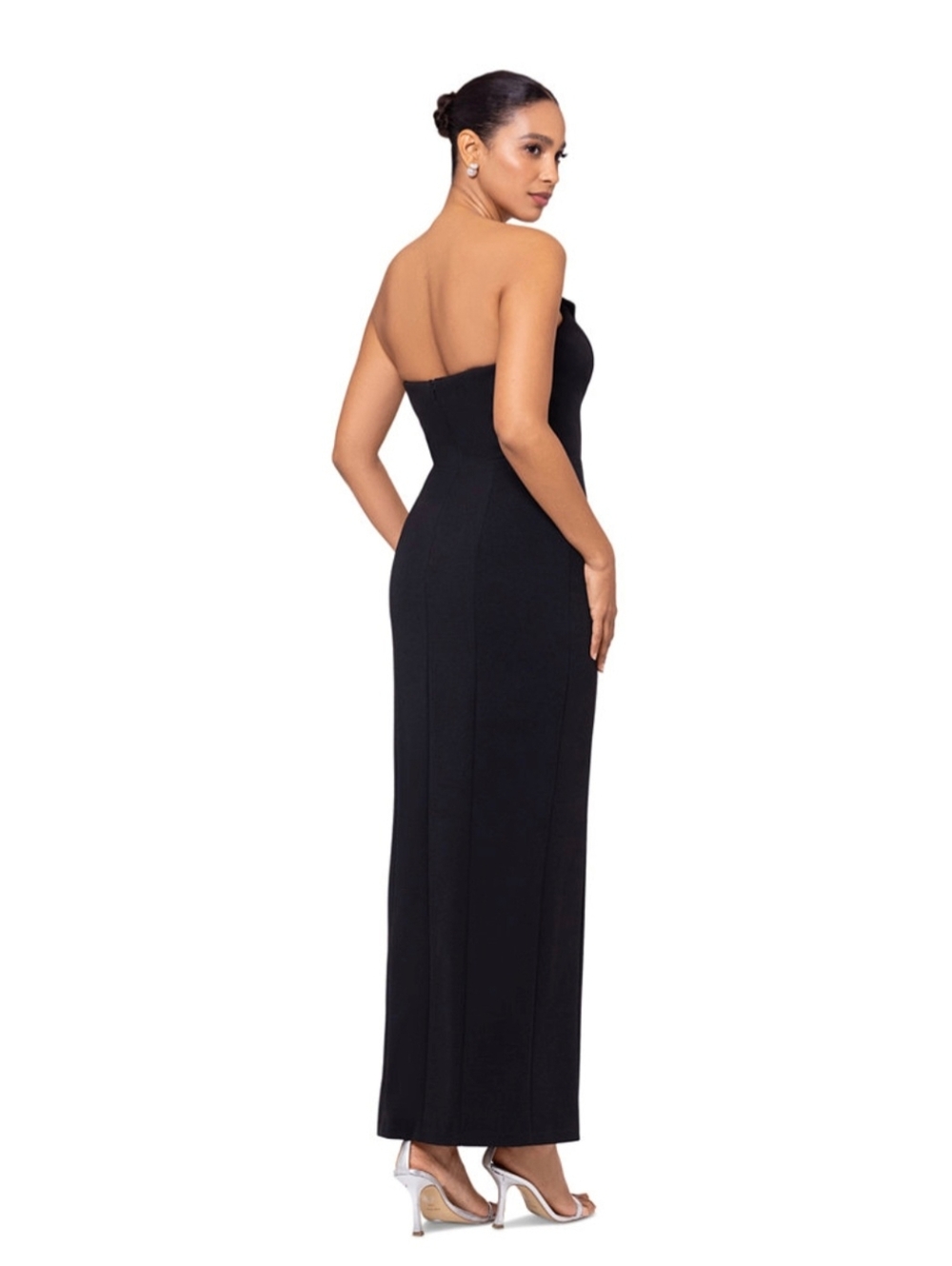 Betsy & Adam Strapless Notched Red Evening Gown with High Slit Sz 6 - Picture 4 of 10